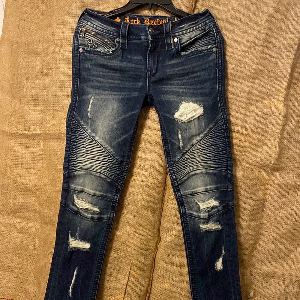 Rock Revival Ednee Dark Distressed Skinny Jeans